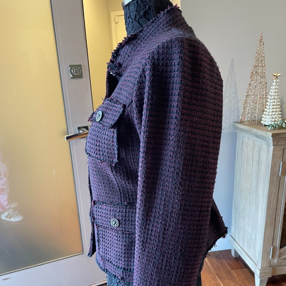 Willow & Clay Burgundy/Black Raw Edge Blazer - Picture 3 of 5